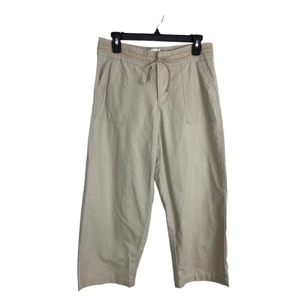 Lee Womens Jeans Capris Below The Waist Size 8 Beige Tie Waist Linen Norm Core